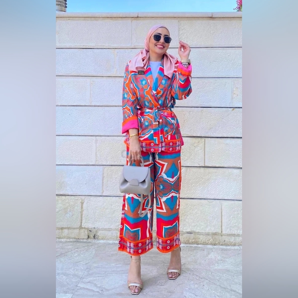 Vibrant Geometric Print Suit